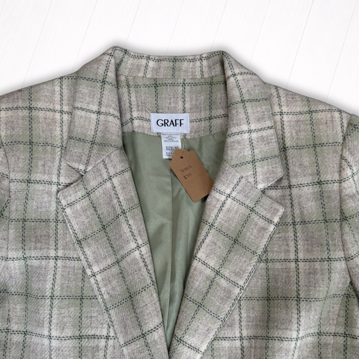 Vintage Green Windowpane Plaid Blazer