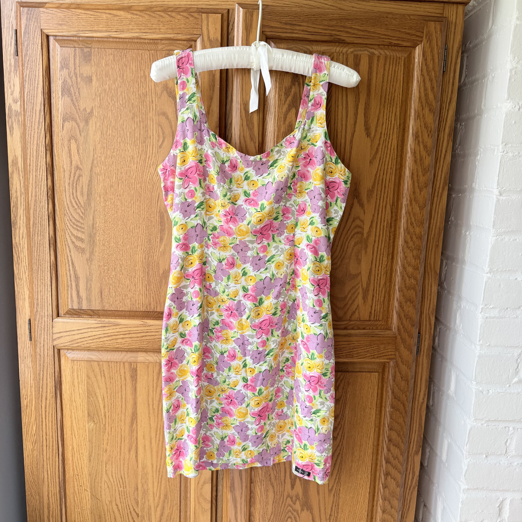 Vintage Floral Print Sleeveless Mini Dress