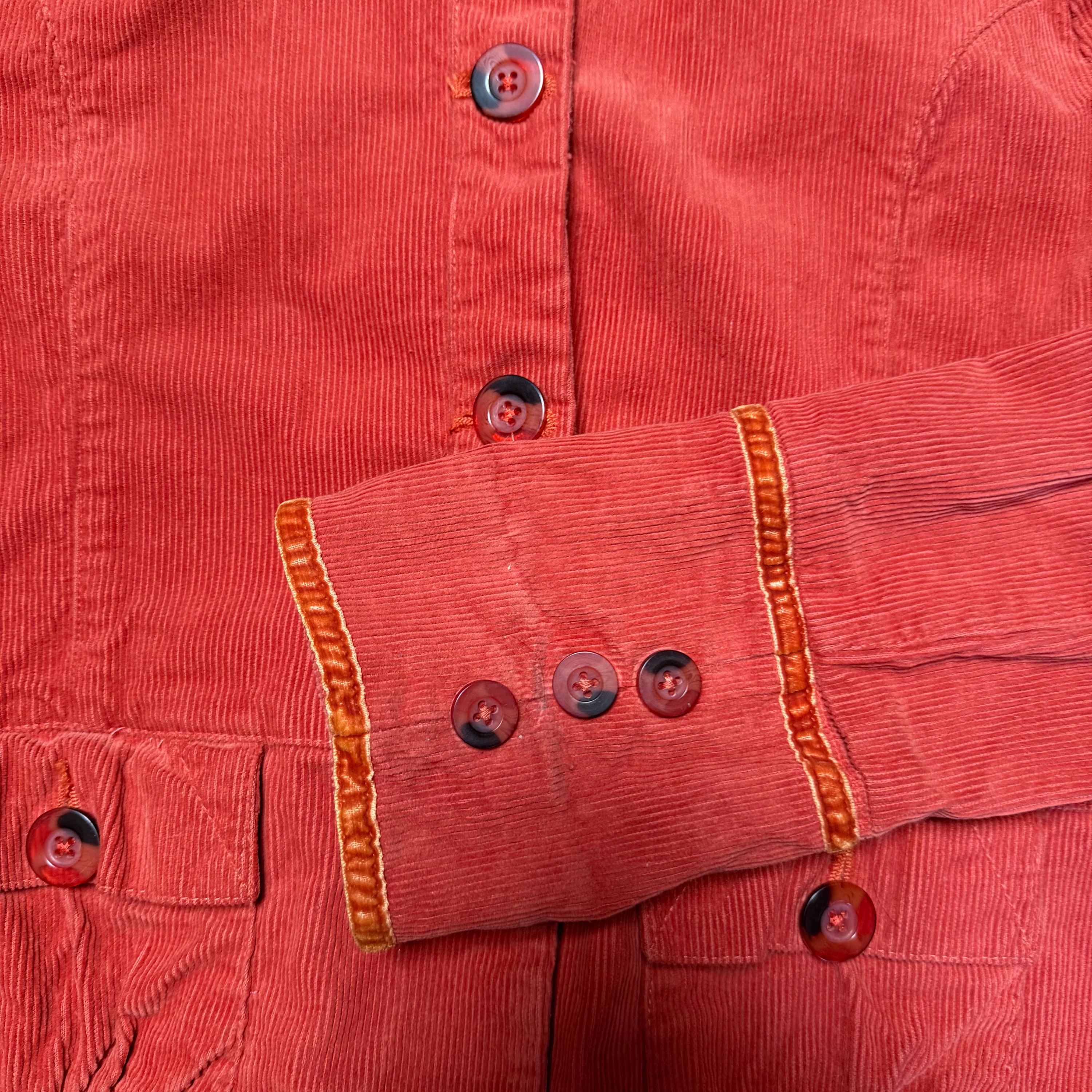 Corduroy Cropped Jacket with Ribbon Trim