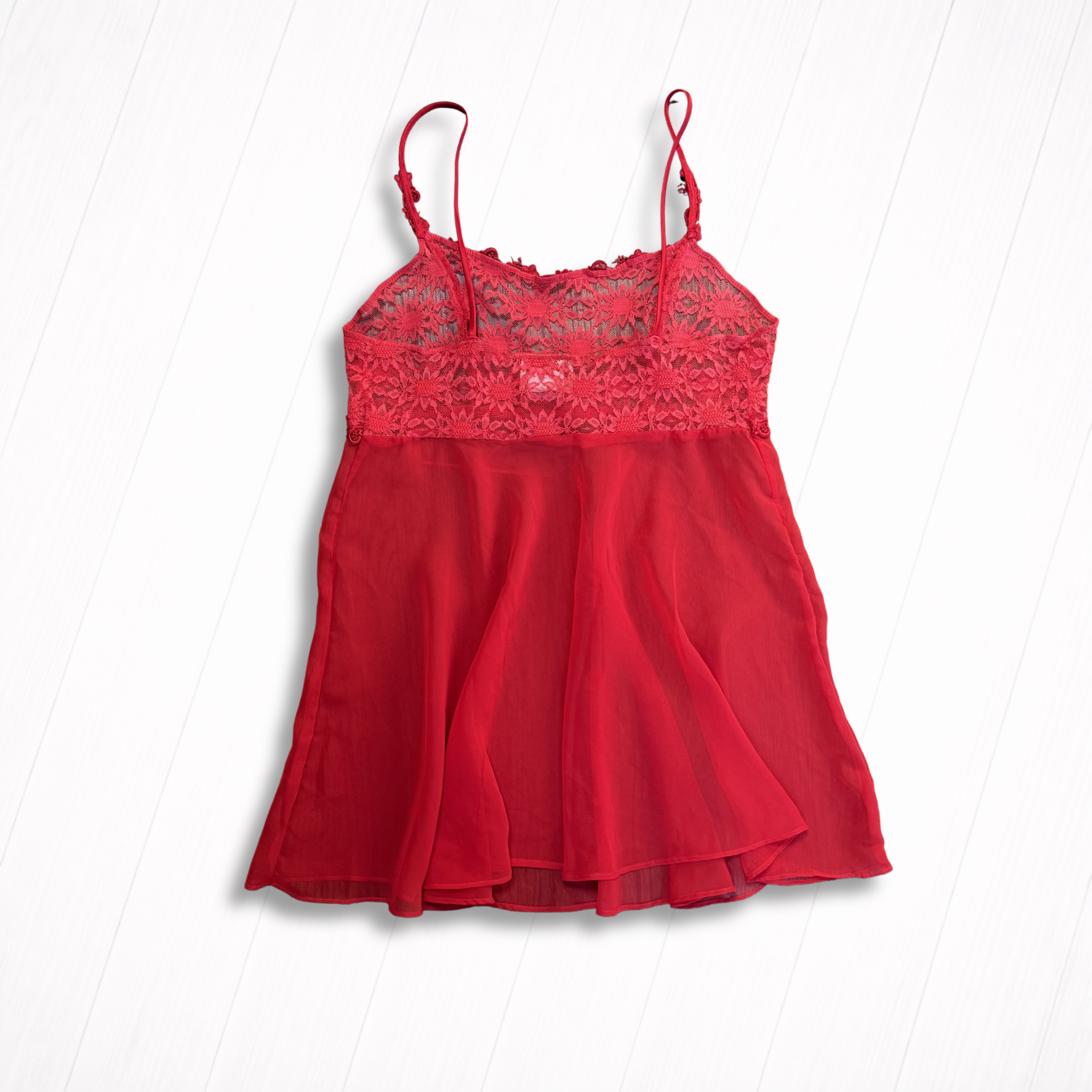 Vintage Red Lace Chiffon Slip