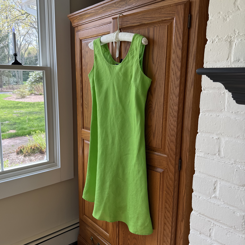 Vintage Linen Green Sleeveless A-Line Dress